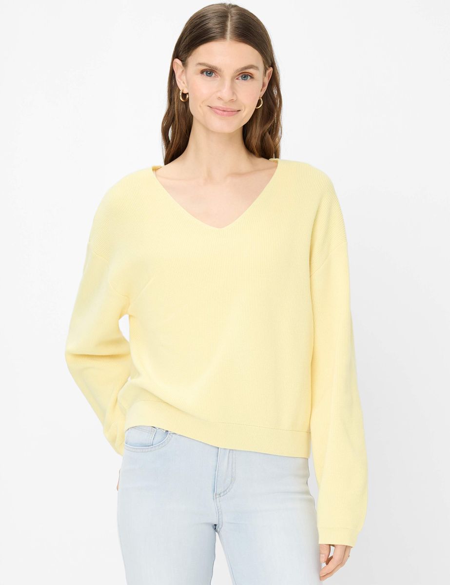 Lockerer V-Ausschnitt Baumwollpullover