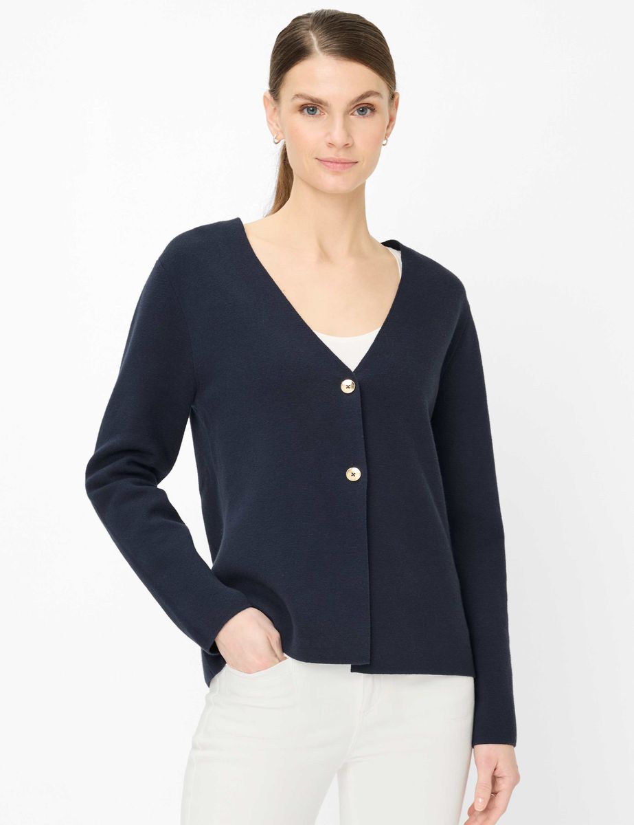 Klassische marineblaue Strickjacke mit Knopfleiste