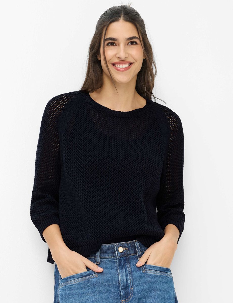 Marineblauer Baumwoll-Strickpullover mit Raglanärmeln
