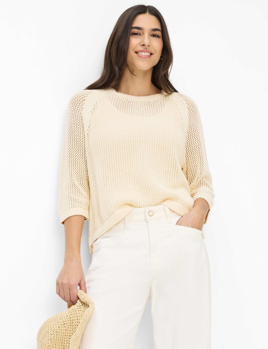 Offener Strickpullover aus Baumwollmischung