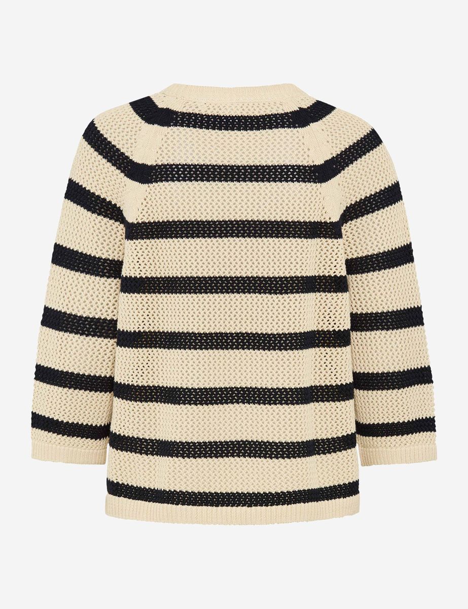 Gestreifter Baumwollpullover mit Lochmuster
