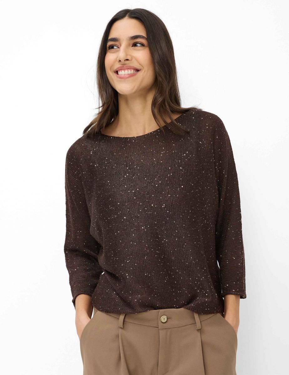 Glitzer Strickpullover mit 3/4 Ärmeln