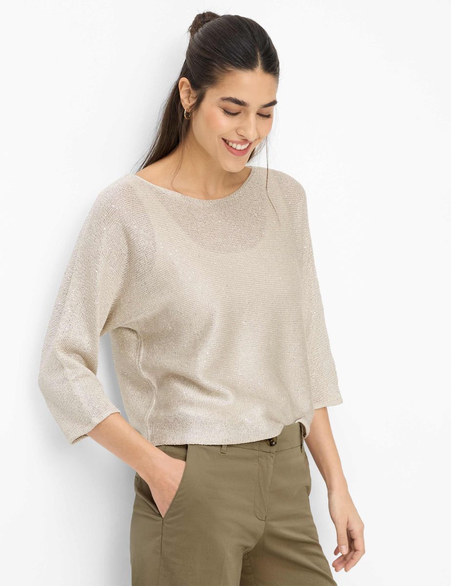 Metallic Strickpullover mit Dolmanärmeln