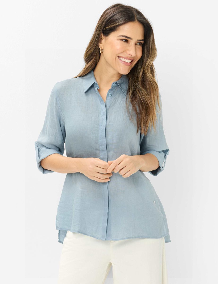 Damen Leinenhemd mit Knopfleiste