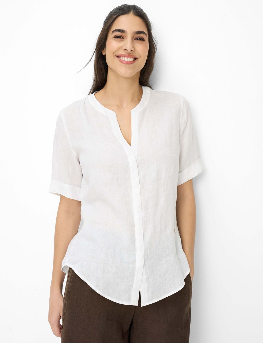 Damen Kurzarm Leinen Hemdbluse