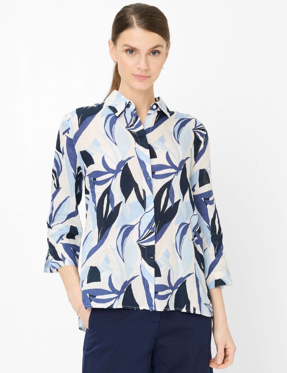 Leinenbluse mit Blätterprint