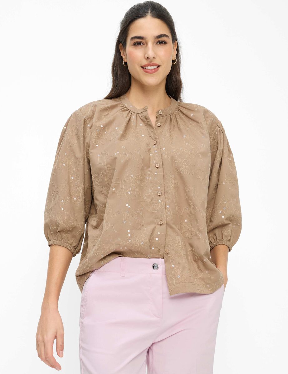 Bluse mit Ballonärmeln und Stickerei