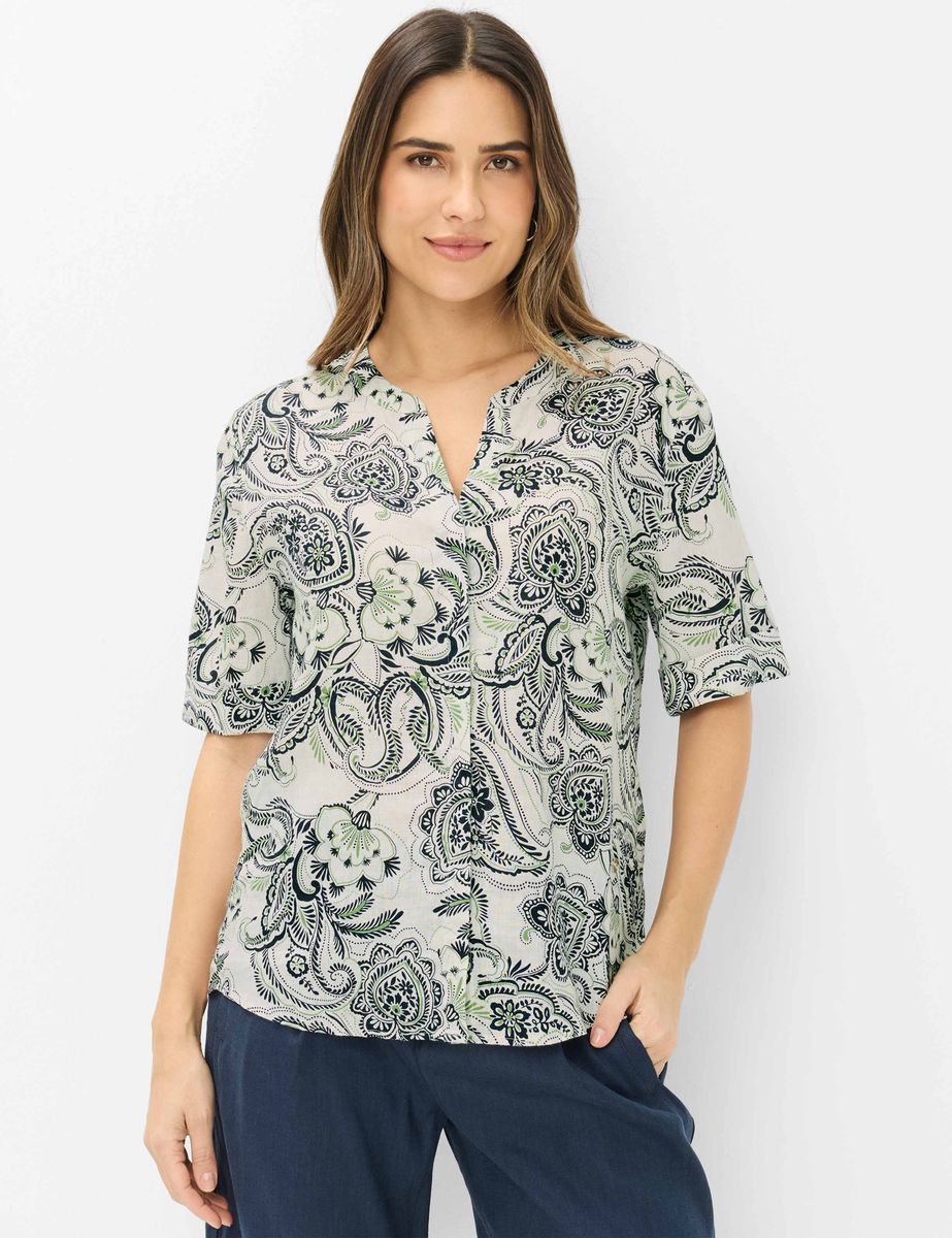 Paisley Leinenbluse mit Kerbkragen