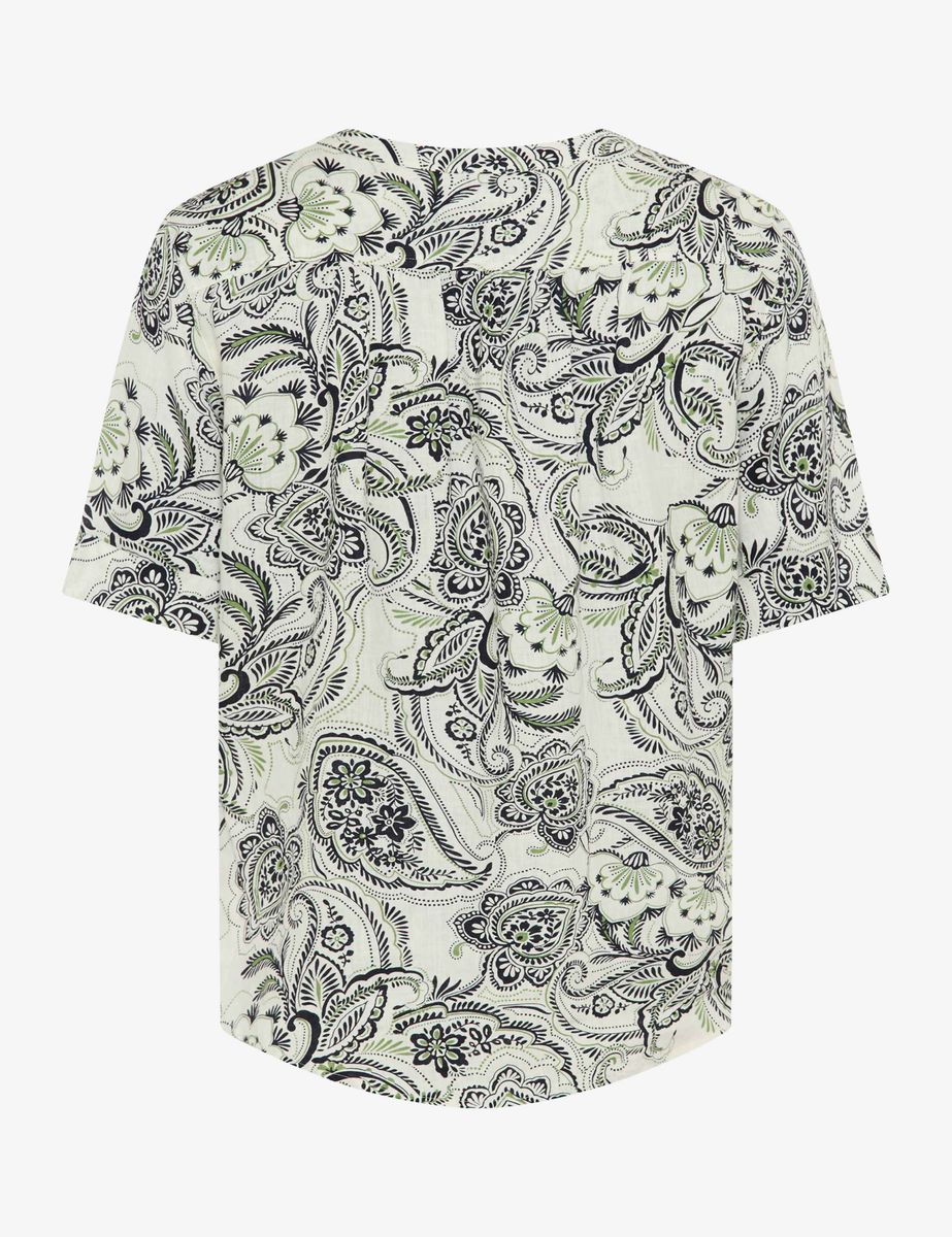 Paisley Leinenbluse mit Kerbkragen