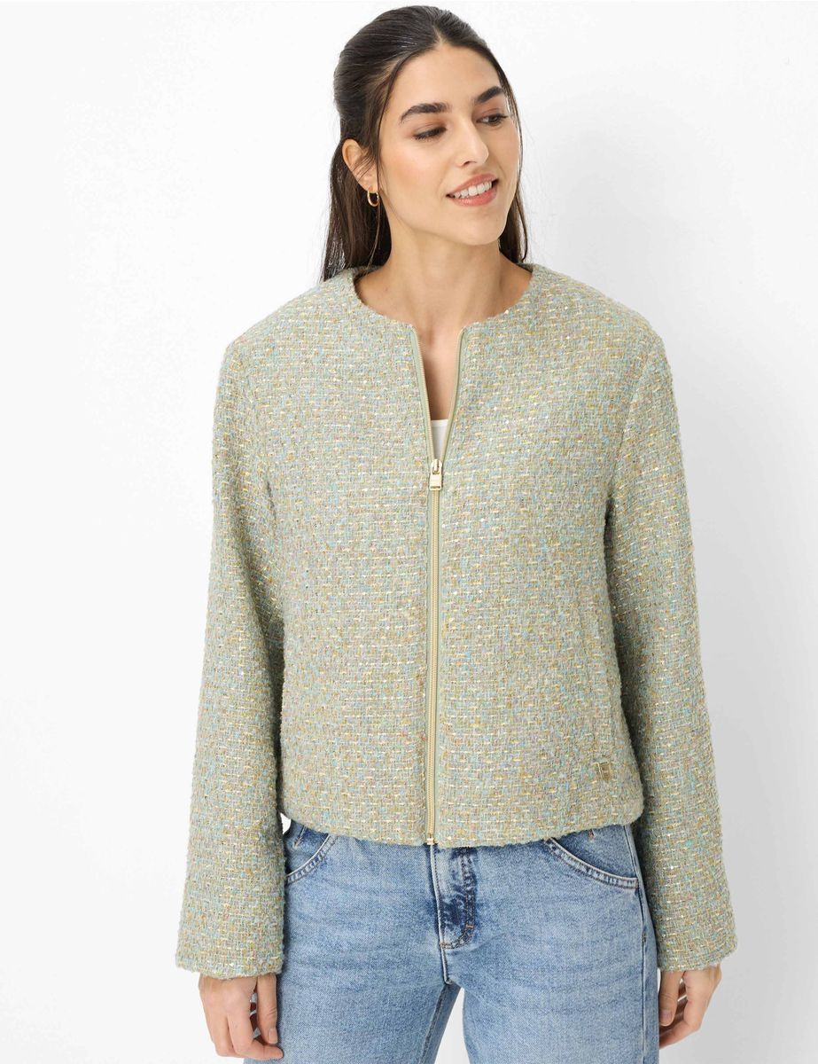 Texturierte Bouclé-Jacke mit Reißverschluss