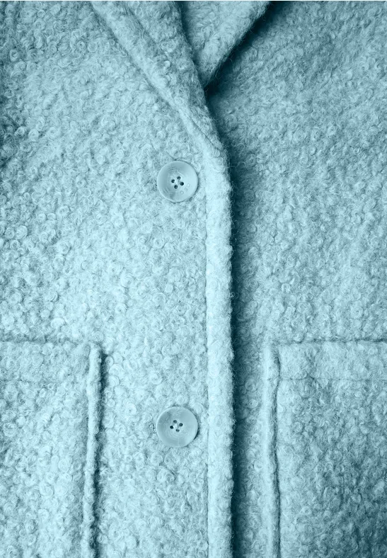Bouclé Mantel in Wolloptik in Blau-Grün