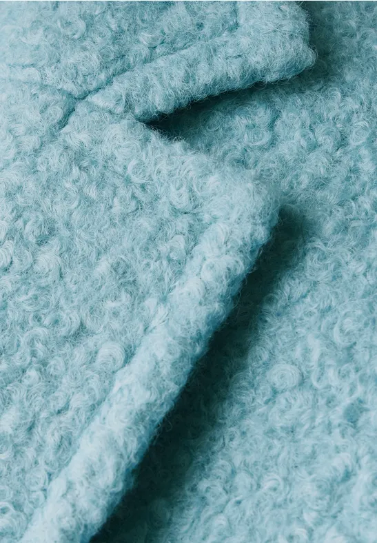 Bouclé Mantel in Wolloptik in Blau-Grün