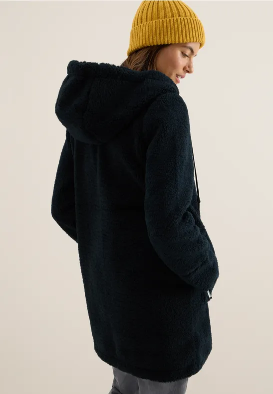 Damen Teddyfleece Mantel mit Kapuze