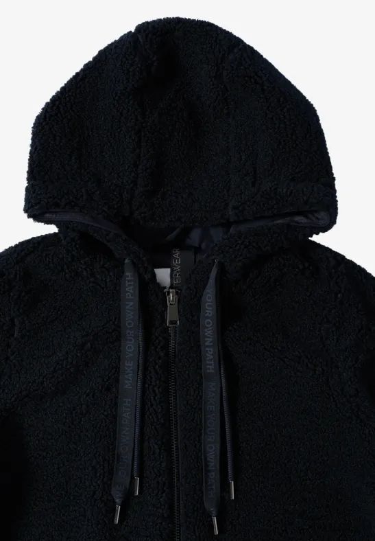 Damen Teddyfleece Mantel mit Kapuze