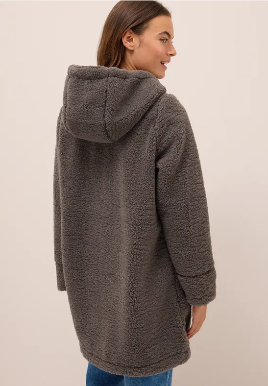 Kuscheliger Teddyfleece-Mantel mit Kapuze