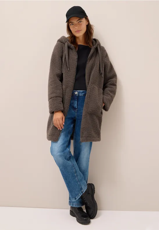 Kuscheliger Teddyfleece-Mantel mit Kapuze