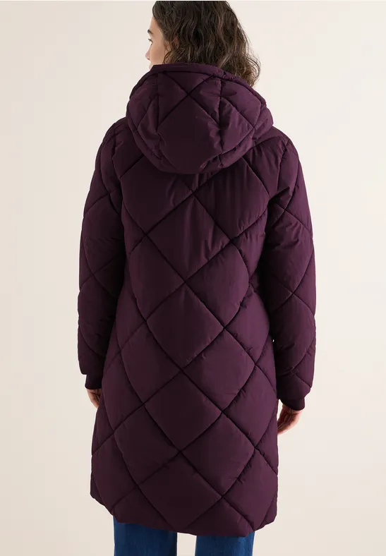 Lange Steppjacke mit Rautenmuster