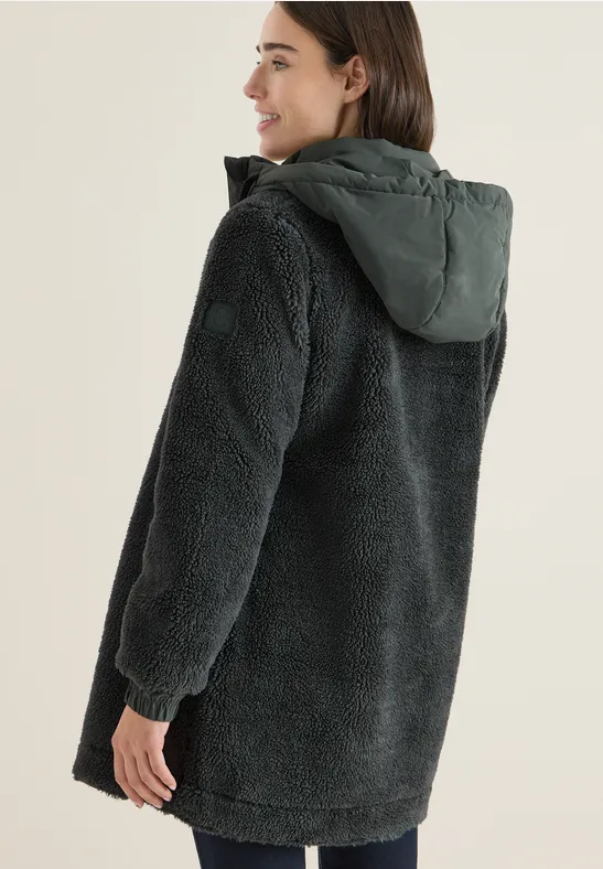 Kuscheliger Teddyfleece-Mantel mit Kapuze