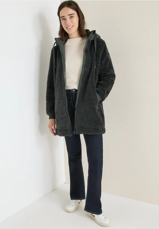 Kuscheliger Teddyfleece-Mantel mit Kapuze
