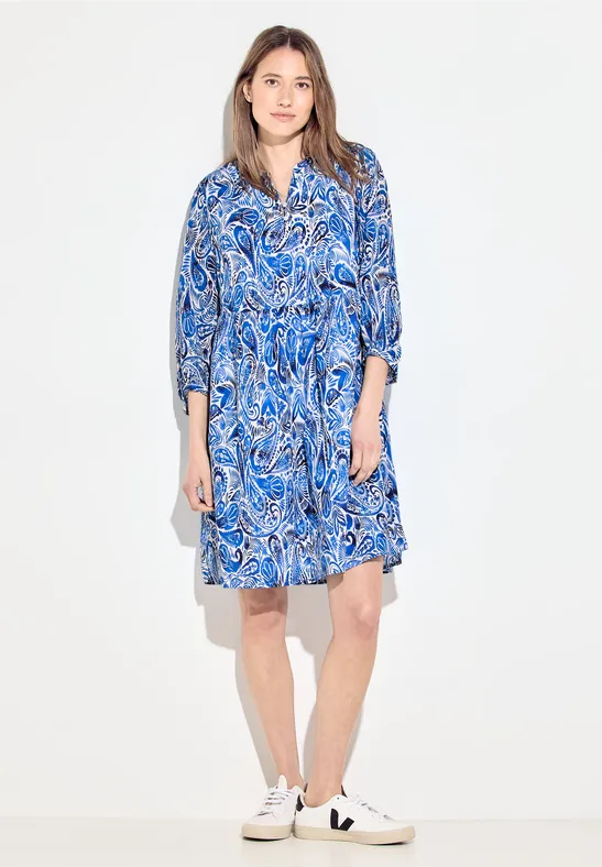 Blaues Baumwollkleid mit Paisley-Muster