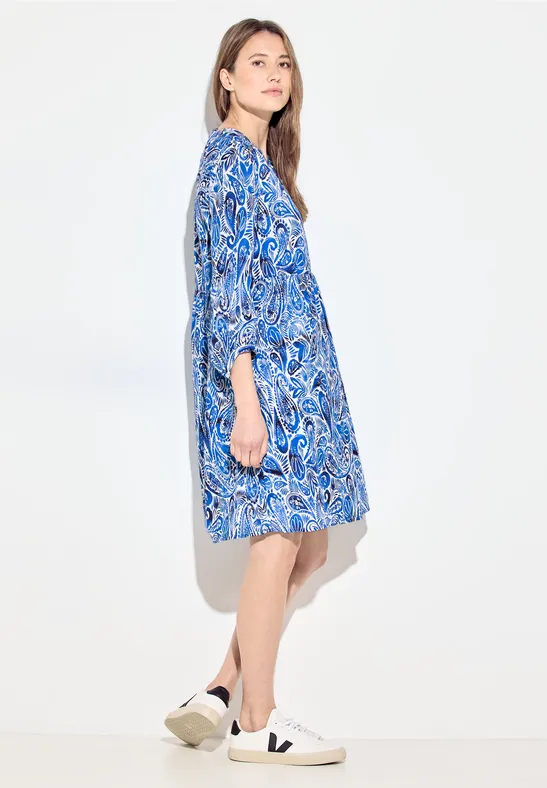 Blaues Baumwollkleid mit Paisley-Muster
