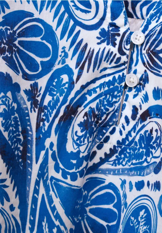 Blaues Baumwollkleid mit Paisley-Muster