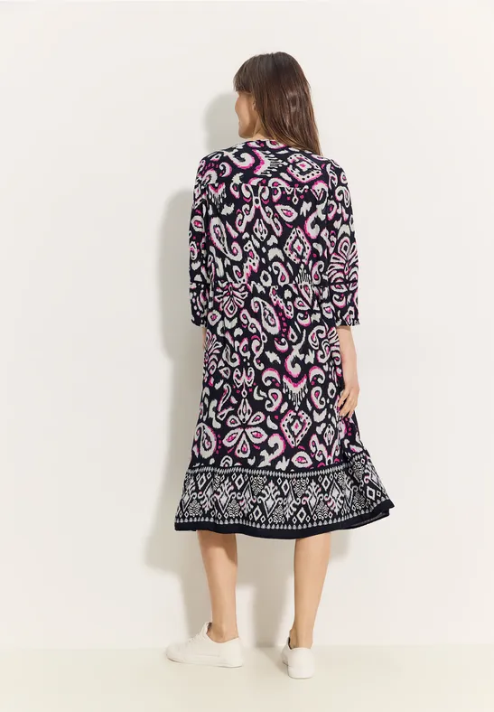 Bedrucktes Midi-Tunika-Kleid mit V-Ausschnitt
