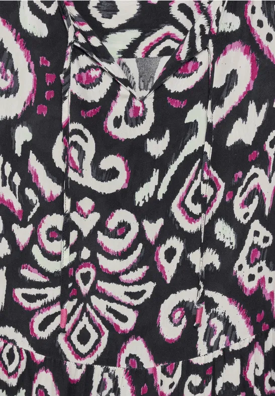Bedrucktes Midi-Tunika-Kleid mit V-Ausschnitt