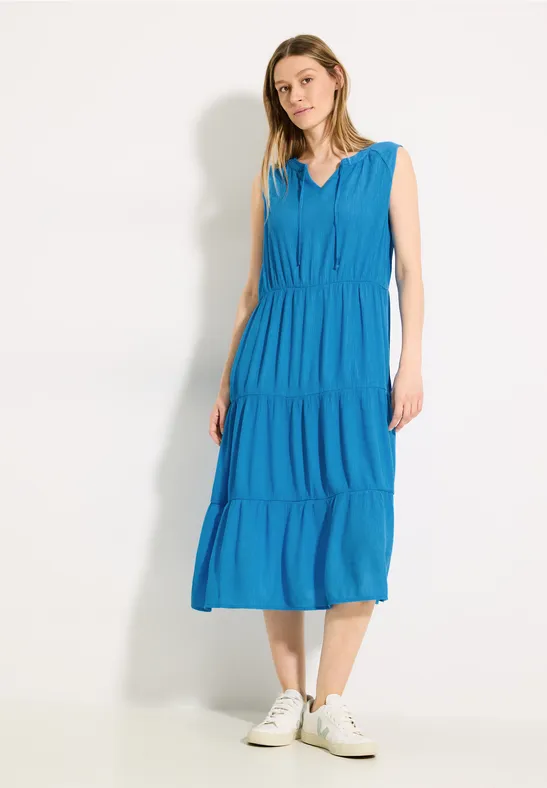 Ärmelloses, gestuftes Midikleid mit Bändern