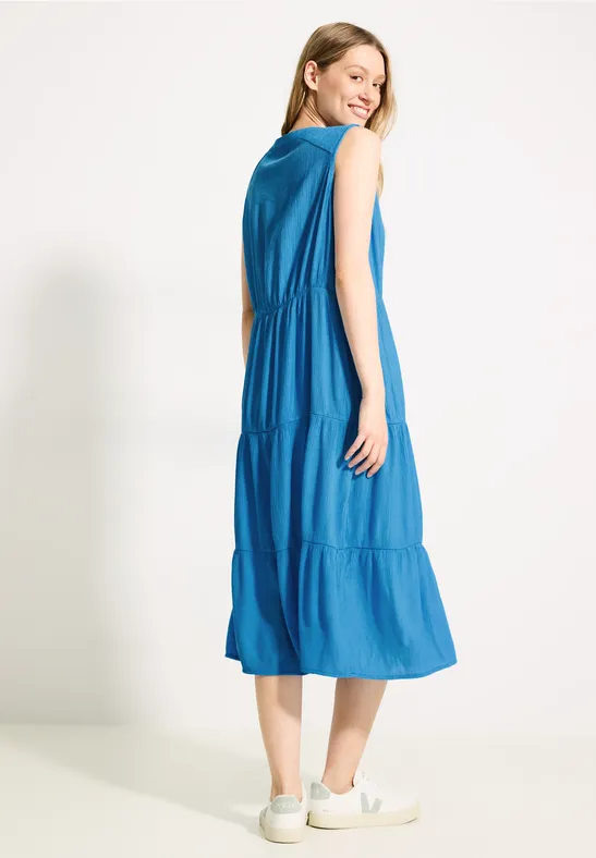 Ärmelloses, gestuftes Midikleid mit Bändern