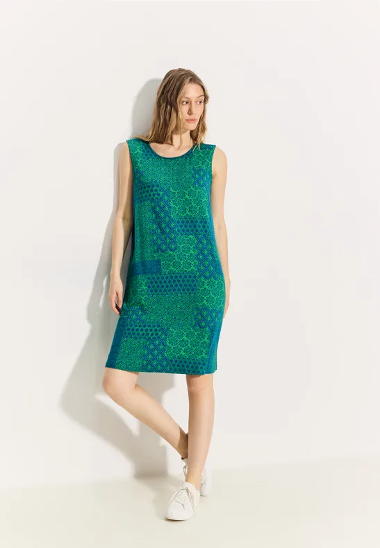 Ärmelloses Strickkleid mit Patchworkmuster