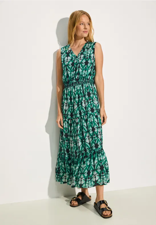 Grünes Maxikleid mit Grafikmuster