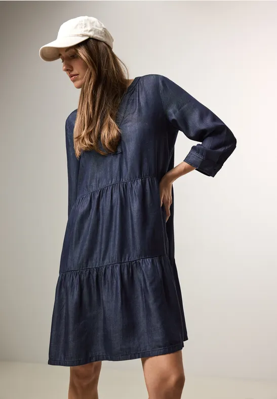 Stufenkleid aus Lyocell im Denim-Look
