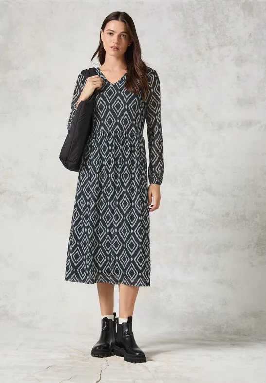 Bedrucktes Mesh-Midikleid mit langen Ärmeln