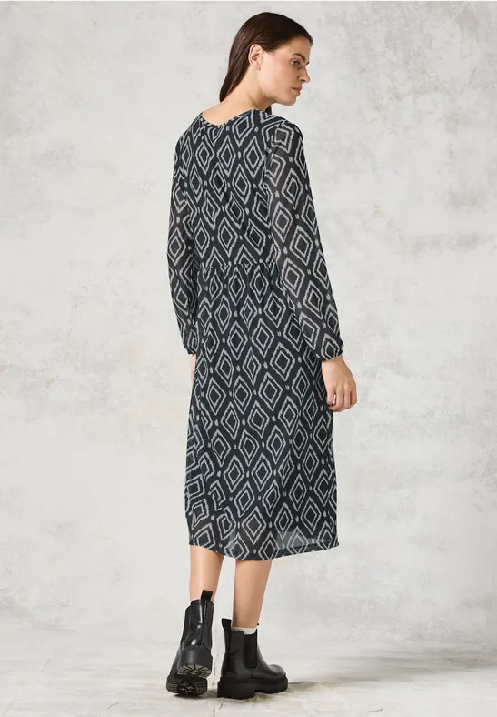 Bedrucktes Mesh-Midikleid mit langen Ärmeln