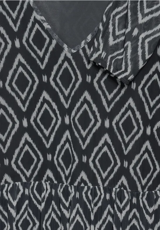 Bedrucktes Mesh-Midikleid mit langen Ärmeln