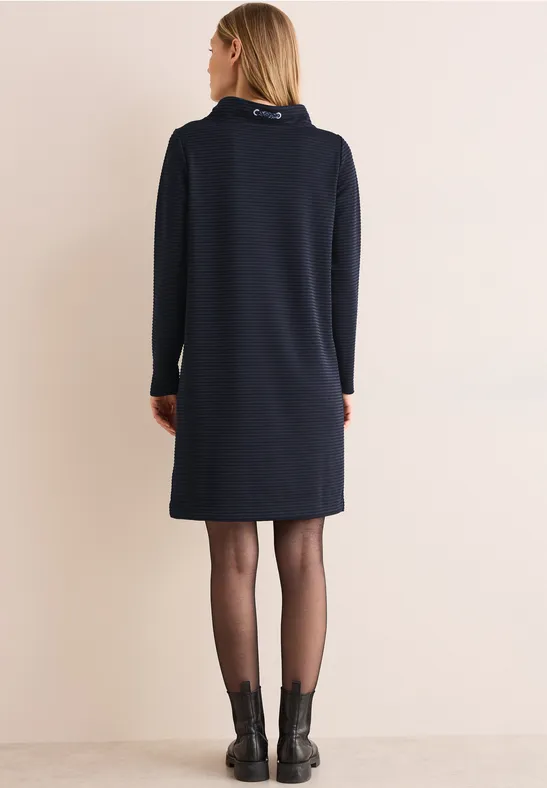 Geripptes Ottoman-Strickkleid mit Kapuze