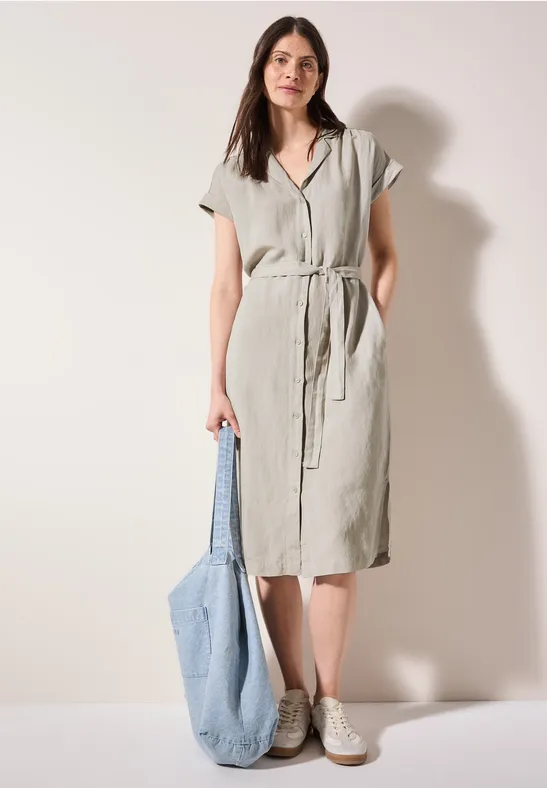 Blusenkleid aus Leinenmischung mit Gürtel