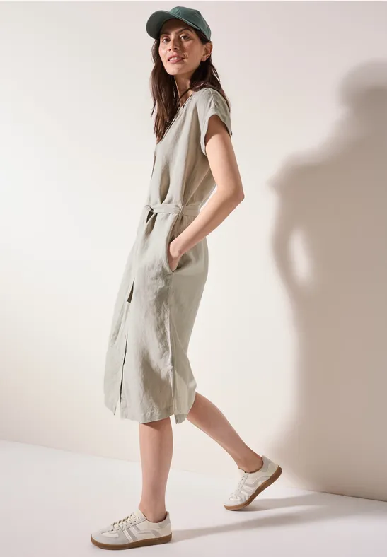 Blusenkleid aus Leinenmischung mit Gürtel