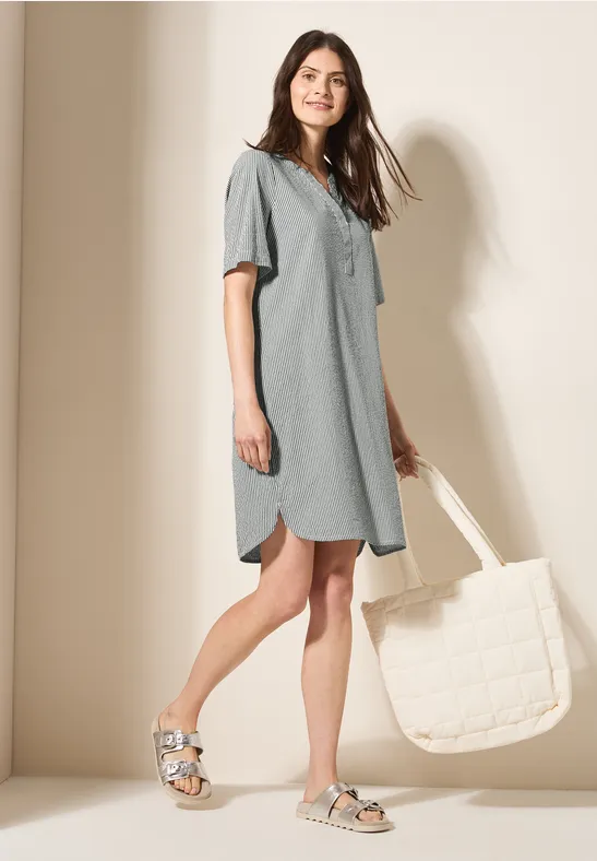Damen Gestreiftes Seersucker Freizeitkleid