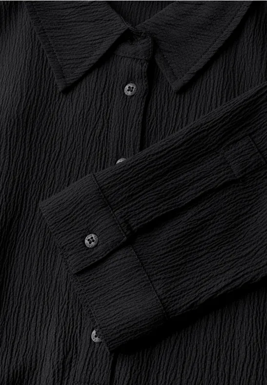 Schwarzes strukturiertes lässiges Hemdkleid