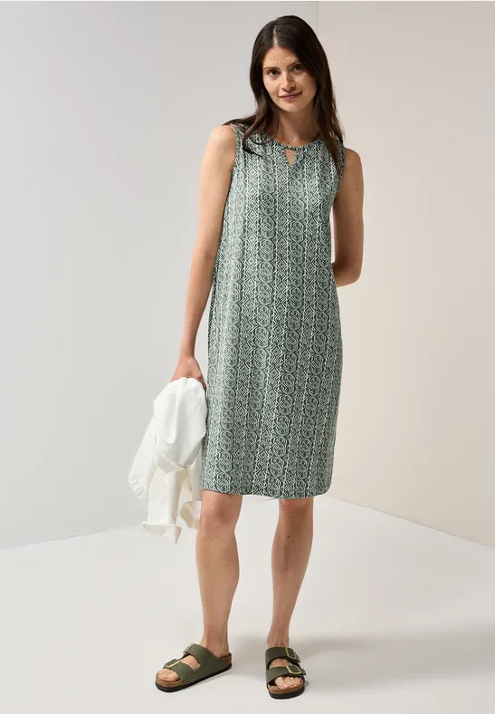 Bedrucktes ärmelloses Jersey-Strickkleid