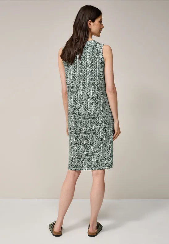 Bedrucktes ärmelloses Jersey-Strickkleid