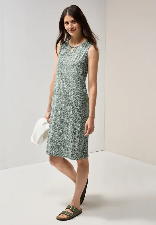 Bedrucktes ärmelloses Jersey-Strickkleid