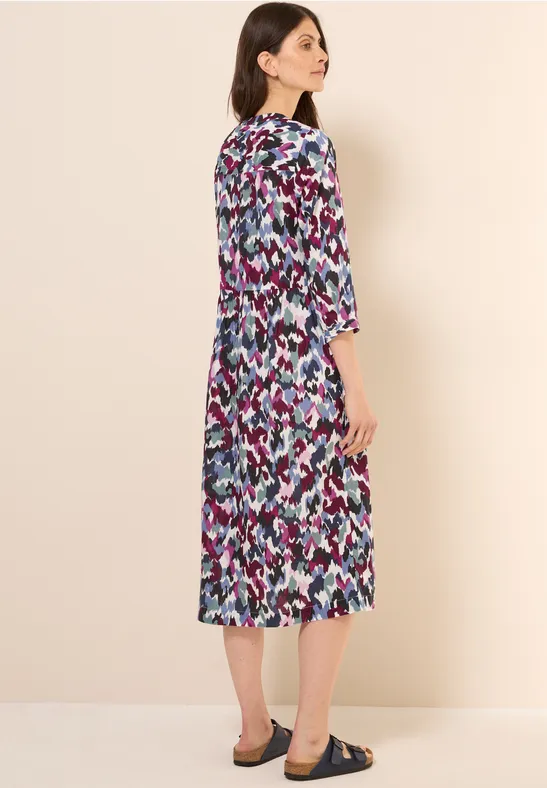 Gemustertes Baumwoll-Midikleid mit Ärmeln