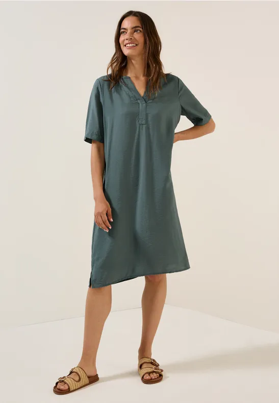 Damen Grün Midikleid mit Schlitzkragen
