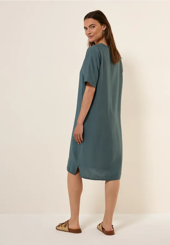 Damen Grün Midikleid mit Schlitzkragen