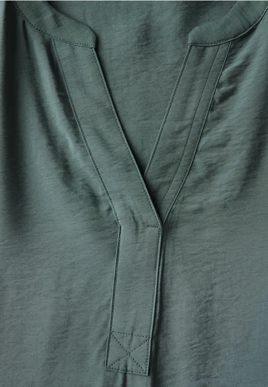 Damen Grün Midikleid mit Schlitzkragen