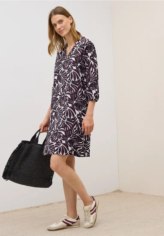 Gemustertes V-Ausschnitt Hängerkleid