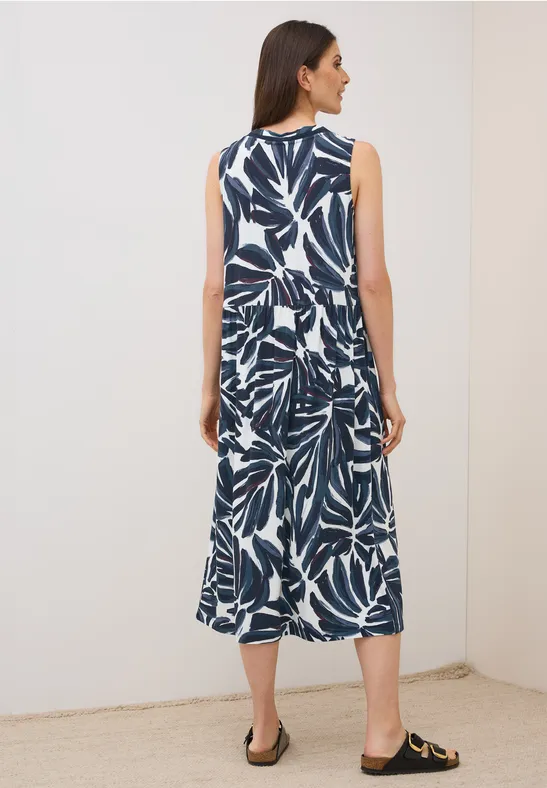 Ärmelloses Jersey-Midikleid mit Blattdruck